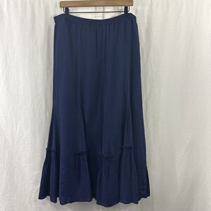 Coldwater Creek Navy Blue Godet Hemline Flare Midi Skirt Womens Size L Whimsy